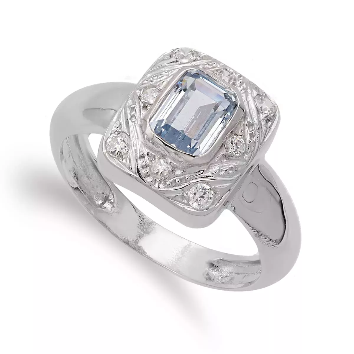 18K SORTIJA ORO BLANCO MOTIVO RECTANGULAR CON AGUAMARINA Y CIRCONITAS. ANCHO: 12 MM 4