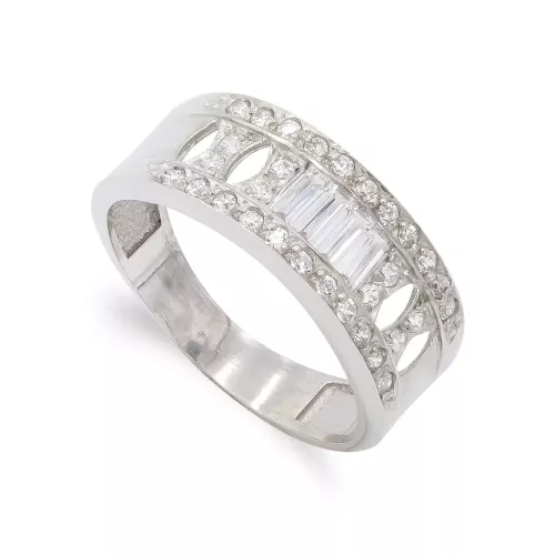 18K SORTIJA ORO BLANCO CON CIRCONITAS BAGUETTE Y REDONDAS. ANCHO: 7