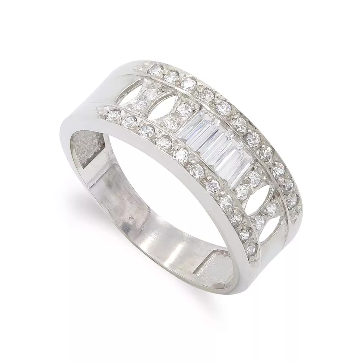 18K SORTIJA ORO BLANCO CON CIRCONITAS BAGUETTE Y REDONDAS. ANCHO: 7