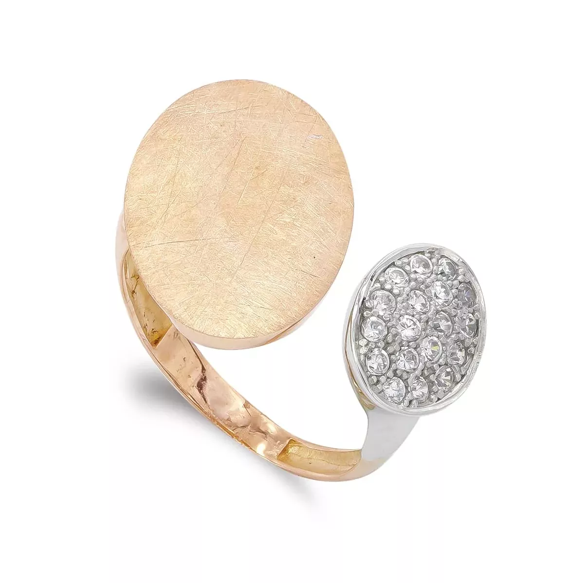 18K SORTIJA ORO BICOLOR ROSA Y BLANCO ABIERTA AJUSTABLE CON CIRCONITAS. ANCHO: 11MM 4