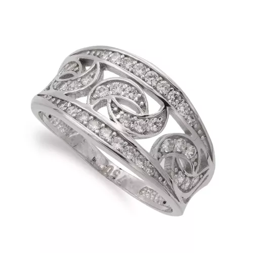 18K SORTIJA ORO BLANCO CON BANDAS Y CIRCONITAS. ANCHO 11 MM 4