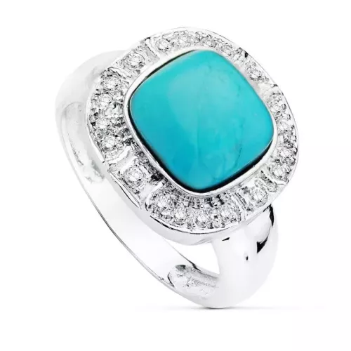 18K SORTIJA ORO BLANCO CON TURQUESA DE10 MM Y CIRCONITAS. ANCHO: 14 MM 4