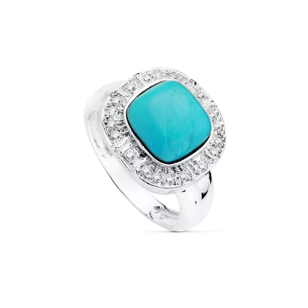 18K SORTIJA ORO BLANCO CON TURQUESA DE10 MM Y CIRCONITAS. ANCHO: 14 MM 4