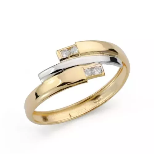 18K SORTIJA ORO BICOLOR CON TRES BANDAS Y CIRCONITAS. ANCHO: 7.5 MM 0