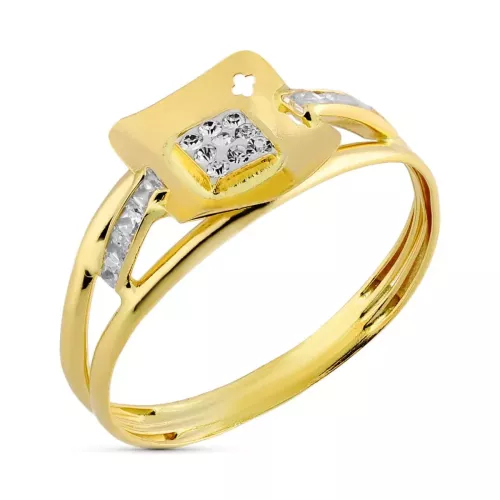 18K SORTIJA ORO BICOLOR DOBLE CUERPO MOTIVO CUADRADO CON CIRCONITAS. ANCHO: 8 MM 0