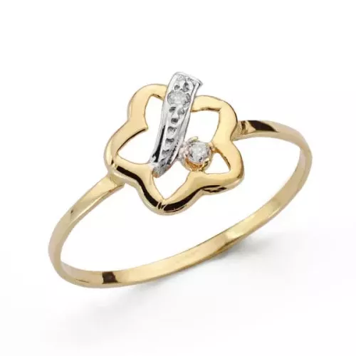 18K SORTIJA ORO BICOLOR CON FLOR Y CIRCONITAS. ANCHO: 9