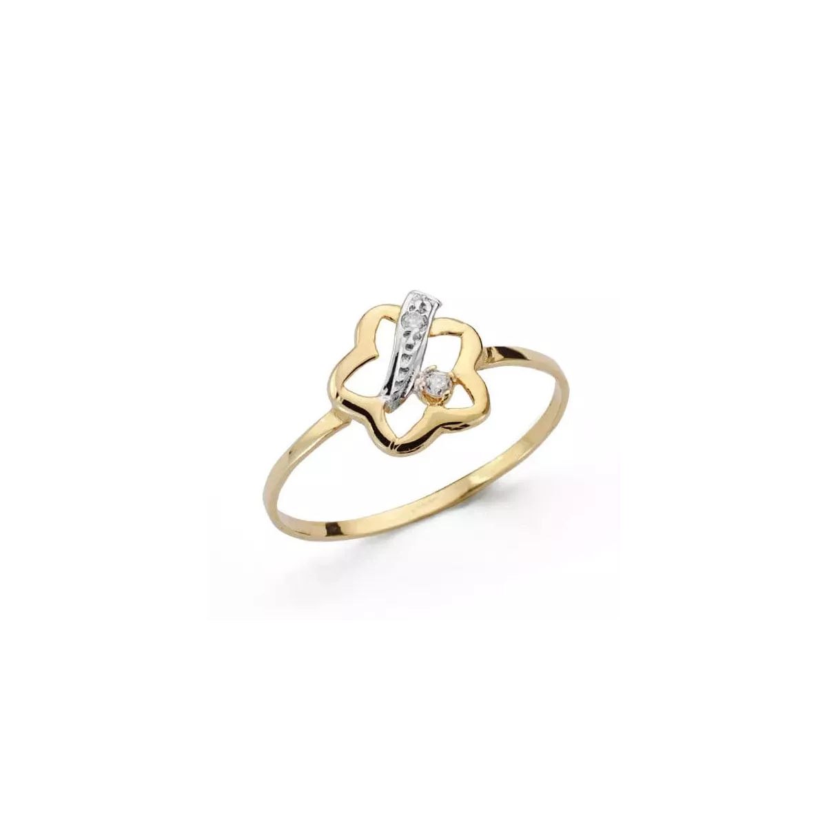 18K SORTIJA ORO BICOLOR CON FLOR Y CIRCONITAS. ANCHO: 9
