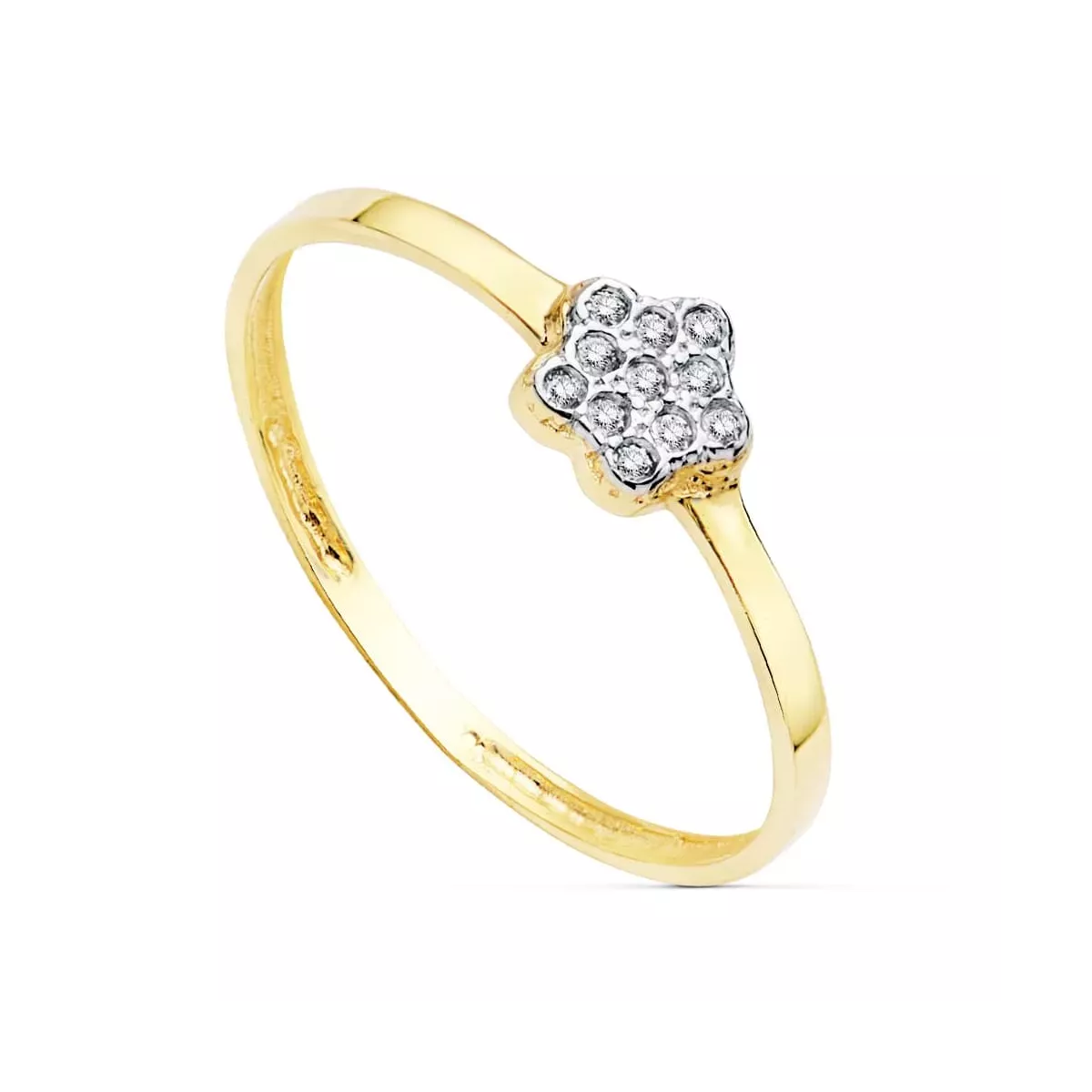 18K SORTIJA ORO BICOLOR FLOR DE 5 MM CON CIRCONITAS 0