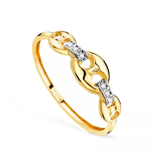 18K SORTIJA ORO BICOLOR CON ESLABONES NUDO DE BARCO Y CIRCONITAS. ANCHO: 5