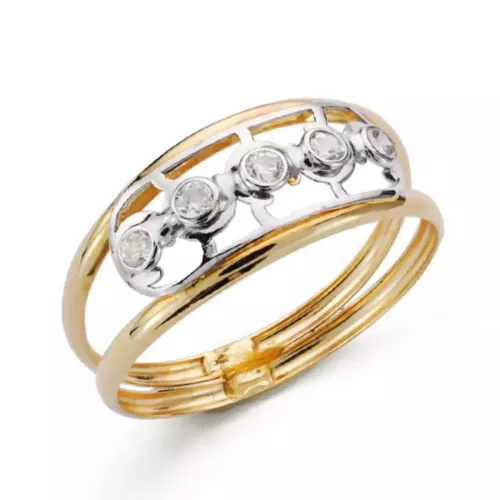 18K SORTIJA ORO BICOLOR DOS CUERPOS CON MOTIVO CALADO Y CIRCONITAS. ANCHO: 8 MM 0