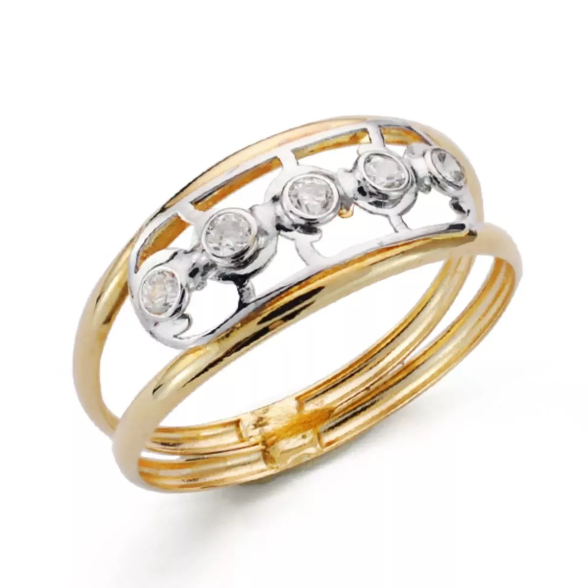 18K SORTIJA ORO BICOLOR DOS CUERPOS CON MOTIVO CALADO Y CIRCONITAS. ANCHO: 8 MM 0