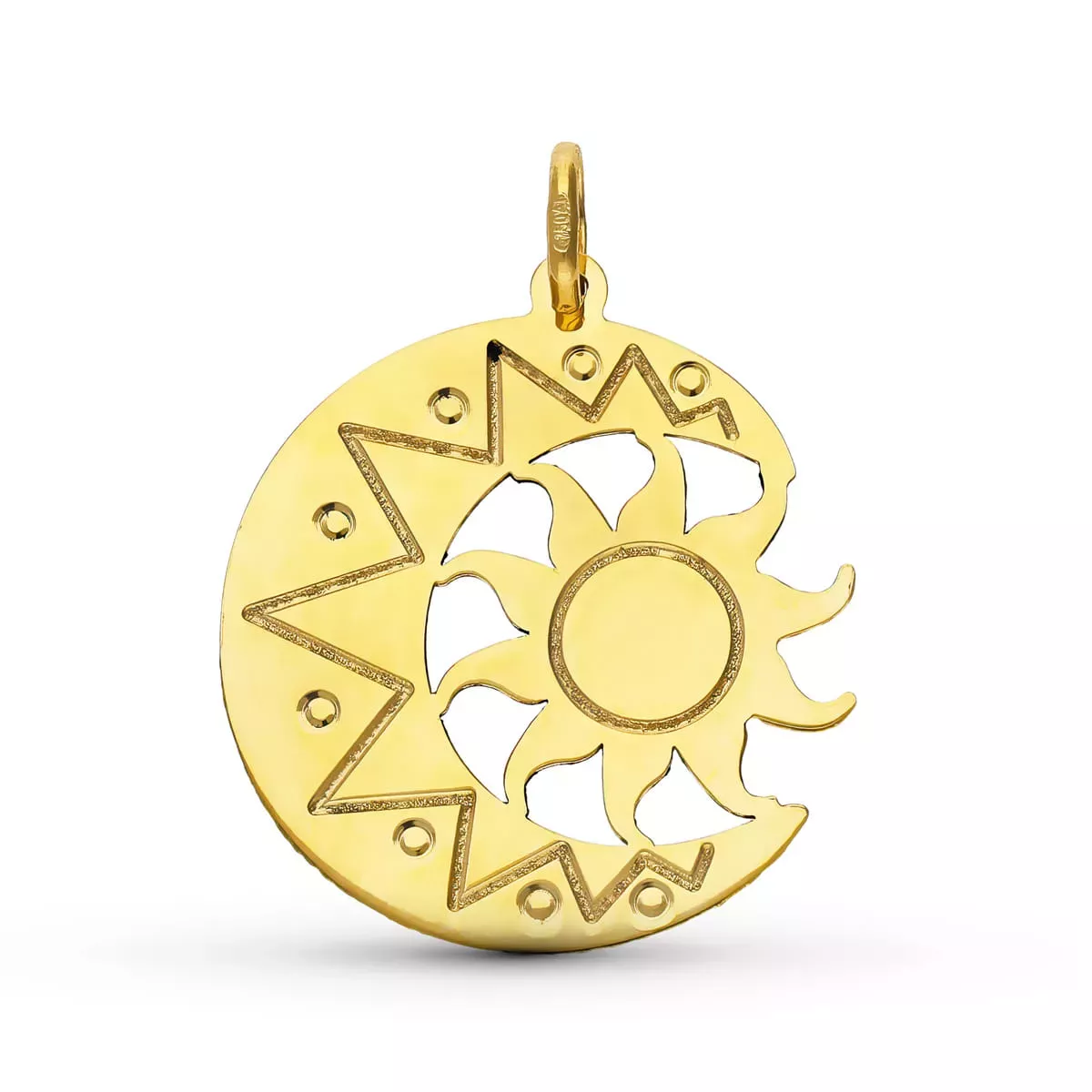 9K COLGANTE ORO AMARILLO LUNA CON SOL EN BRILLO. ALTO: 21 MM 1