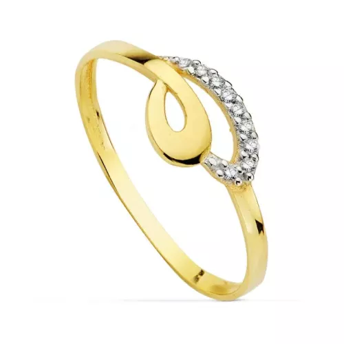 18K SORTIJA ORO BICOLOR MOTIVO CALADO CON CIRCONITAS. ANCHO: 6