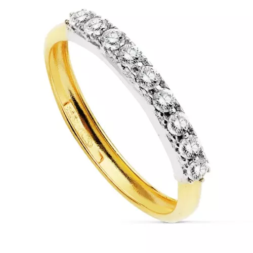 18K SORTIJA ORO BICOLOR CON MOTIVO DE 9 CIRCONITAS 1