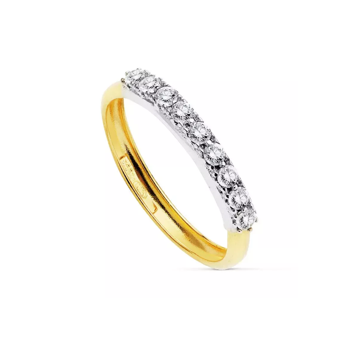 18K SORTIJA ORO BICOLOR CON MOTIVO DE 9 CIRCONITAS 1