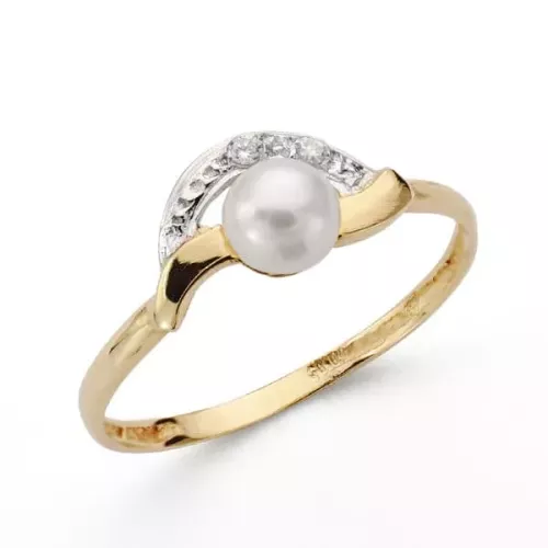 18K SORTIJA ORO BICOLOR CON PERLA DE 5 MM Y CIRCONITAS. ANCHO: 7 MM 1