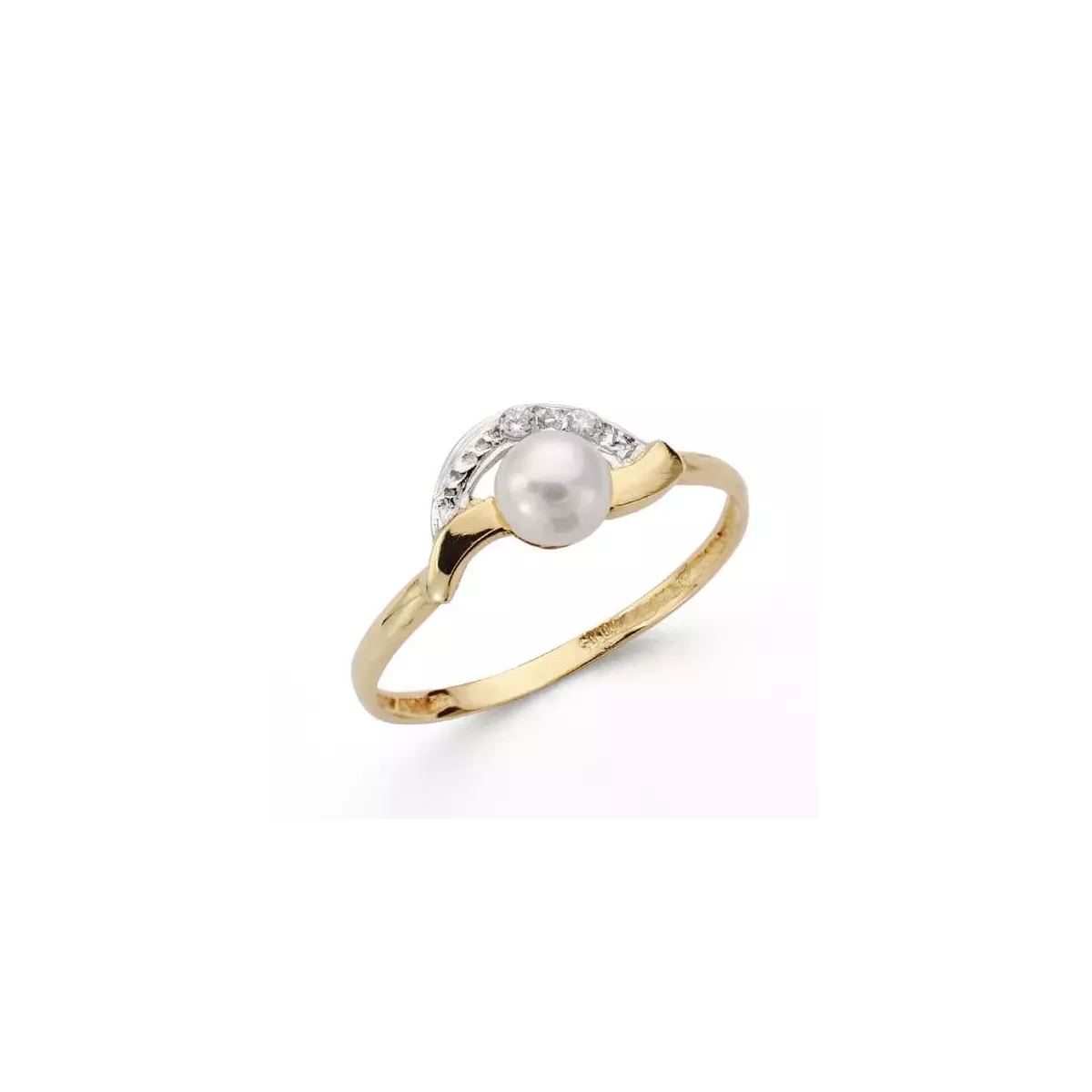 18K SORTIJA ORO BICOLOR CON PERLA DE 5 MM Y CIRCONITAS. ANCHO: 7 MM 1