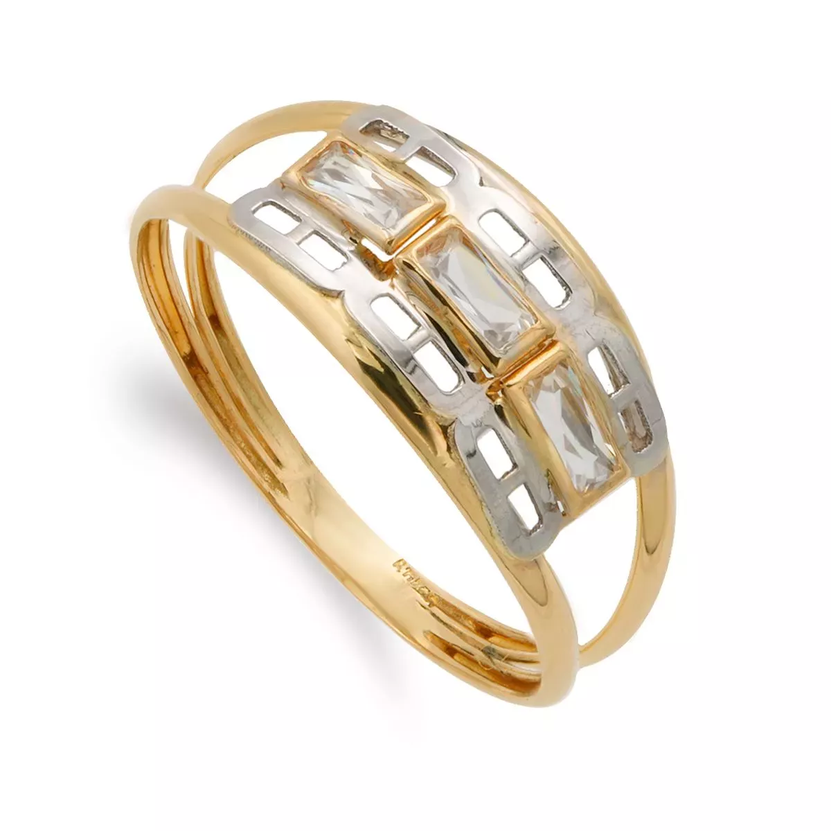 18K SORTIJA ORO BICOLOR DOBLE CUERPO CON CIRCONITAS. ANCHO: 7 MM 1