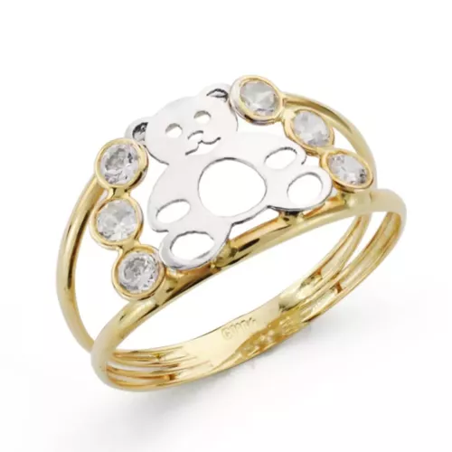 18K SORTIJA ORO BICOLOR CON OSO CALADO Y CIRCONITAS. ANCHO CUERPO 10 MM 1