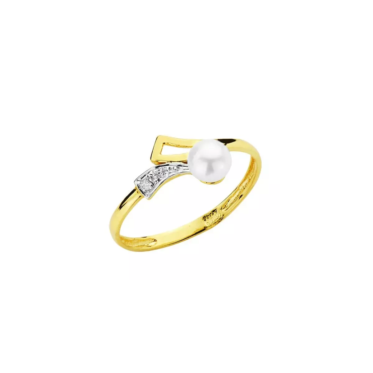 18K SORTIJA ORO BICOLOR MOTIVO CALADO CON PERLA DE 4 MM Y CIRCONITAS. ANCHO: 7