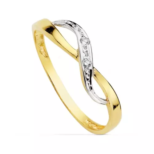 18K SORTIJA ORO BICOLOR MOTIVO INFINITO CON CIRCONITAS 1