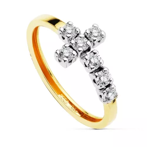 18K SORTIJA ORO BICOLOR CRUZ 7 CIRCONITAS 1
