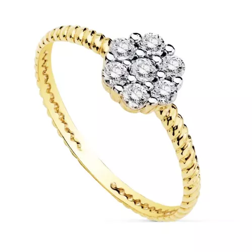 18K SORTIJA BICOLOR CUAJO 6X6 MM CIRCONITAS 1