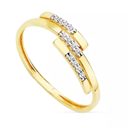 18K SORTIJA ORO BICOLOR TRES BANDAS CON CIRCONITAS 1