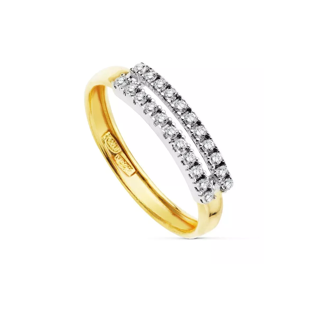 18K SORTIJA ORO BICOLOR DOBLE BARRA DE CIRCONITAS. ANCHO: 4 MM 1