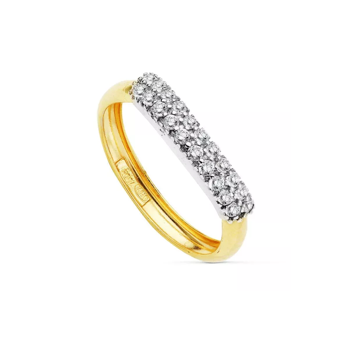 18K SORTIJA ORO BICOLOR BARRA DE CIRCONITAS. ANCHO: 3.5 MM 1