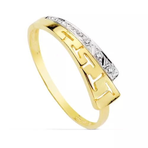 18K SORTIJA ORO BICOLOR CON MOTIVO DE GRECA Y CIRCONITAS 1