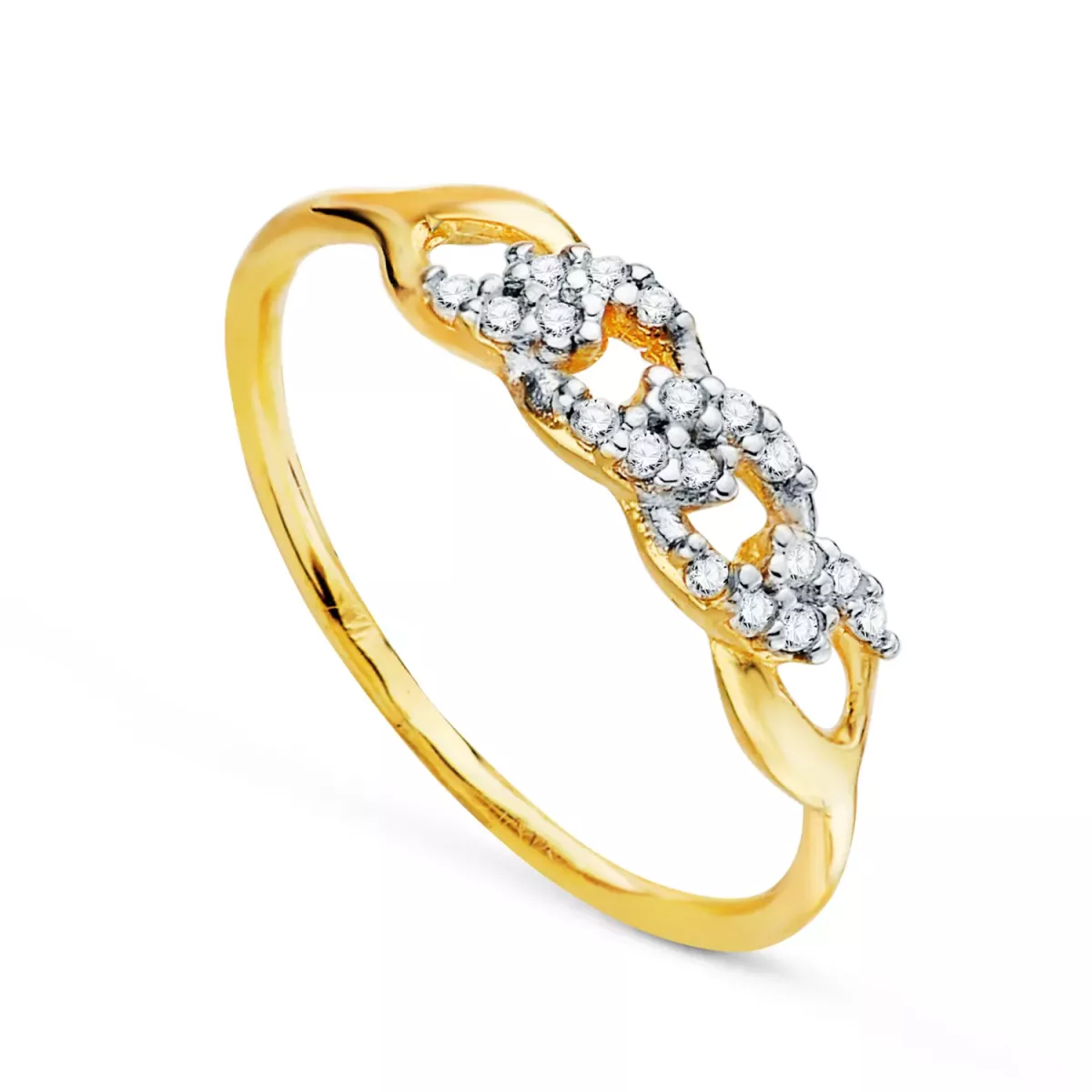 18K SORTIJA ORO BICOLOR ESLABONES CON CIRCONITAS. ANCHO CUERPO: 1MM 1