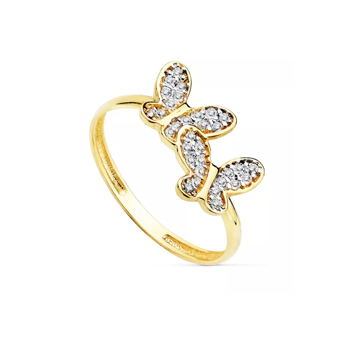 18K SORTIJA ORO BICOLOR CON DOS MARIPOSAS Y ALAS DE CIRCONITAS 1