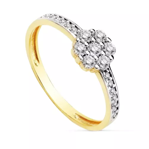 18K SORTIJA BICOLOR CUAJO 6X6 MM CIRCONITAS 1