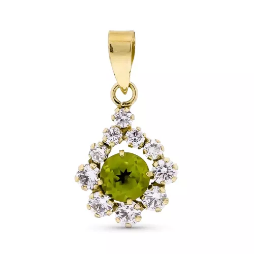 9K COLGANTE ORO AMARILLO CUAJO OLIVINA NATURAL 5 MM Y 0