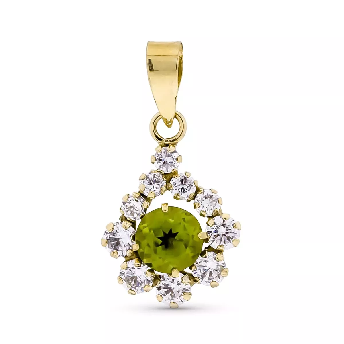 9K COLGANTE ORO AMARILLO CUAJO OLIVINA NATURAL 5 MM Y 0