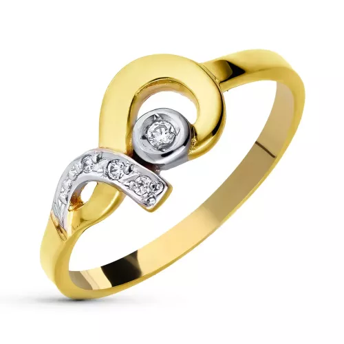 18K SORTIJA ORO BICOLOR CON MOTIVO Y CIRCONITAS. ANCHO: 8 MM 1