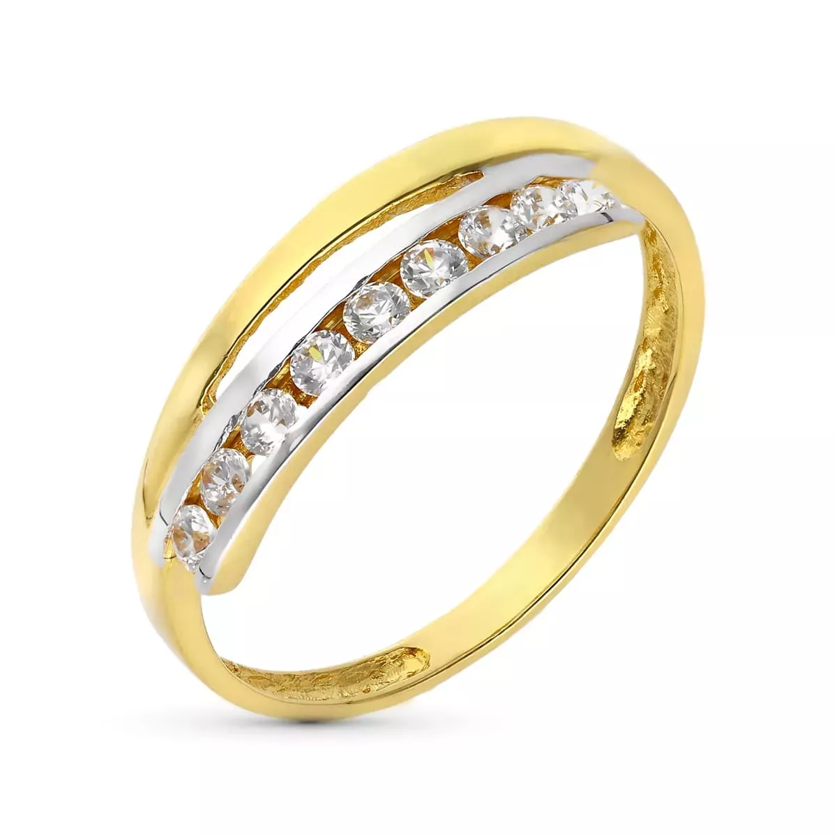 18K SORTIJA ORO BICOLOR BANDAS CON CIRCONITAS EN CARRIL. ANCHO: 5