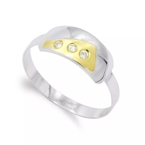 18K SORTIJA ORO BICOLOR MATE Y BRILLO CON CIRCONITAS. ANCHO: 7