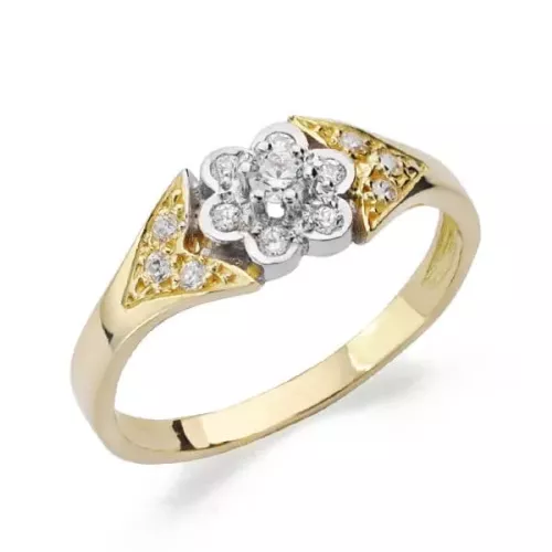 18K SORTIJA ORO BICOLOR FLOR CON CIRCONITAS. ANCHO: 6