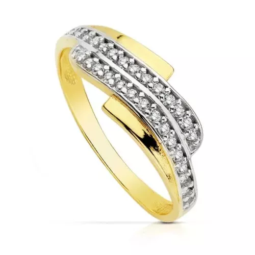 18K SORTIJA ORO BICOLOR CON CIRCONITAS. ANCHO: 7