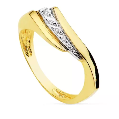 18K SORTIJA ORO BICOLOR ONDAS CON CIRCONITAS. ANCHO: 7MM 2