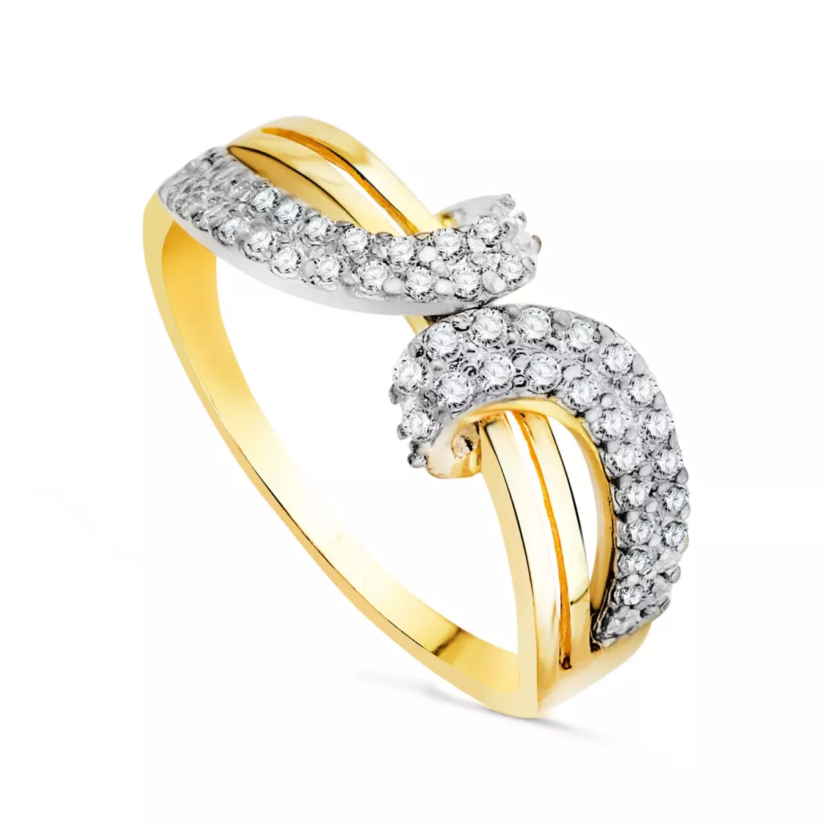 18K SORTIJA ORO BICOLOR CALADA CON MOTIVO CRUZADO DE CIRCONITAS. ANCHO 8MM 3