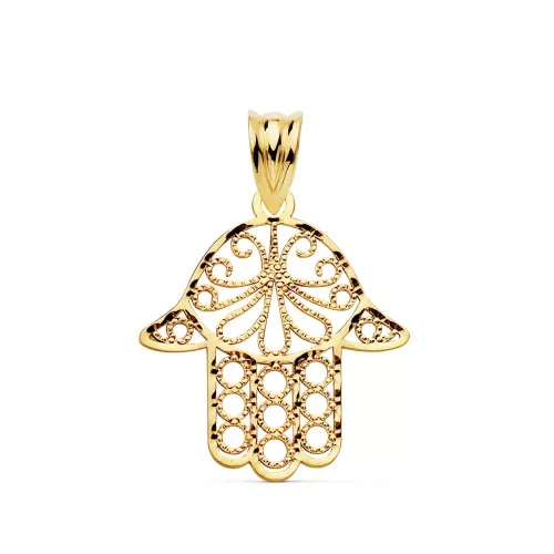 9K COLGANTE ORO AMARILLO MANO DE FATIMA TALLADA. MEDIDA: 20 X 18 MM 0