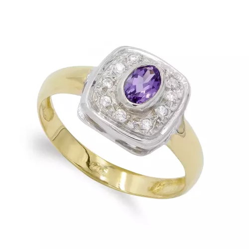 18K SORTIJA ORO BICOLOR AMATISTA Y CIRCONITAS. ANCHO: 11X11 MM 3