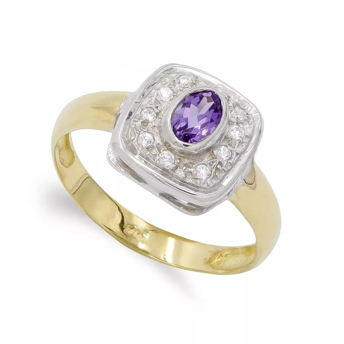 18K SORTIJA ORO BICOLOR AMATISTA Y CIRCONITAS. ANCHO: 11X11 MM 3
