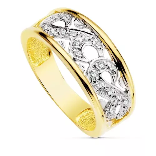 18K SORTIJA ORO BICOLOR CALADA CON CIRCONITAS. ANCHO: 5 MM 3