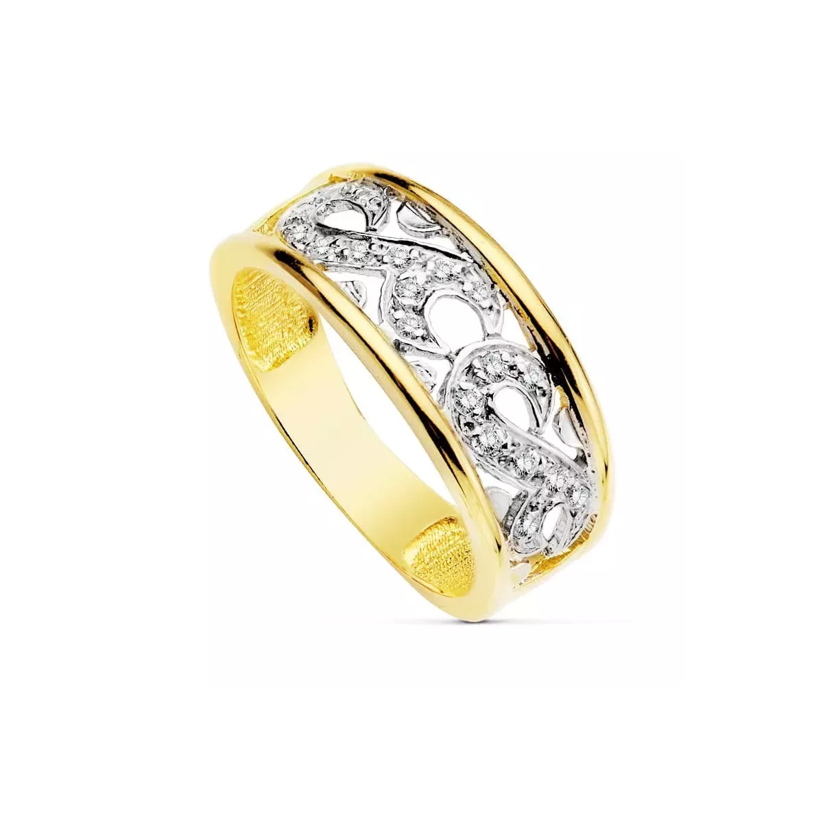 18K SORTIJA ORO BICOLOR CALADA CON CIRCONITAS. ANCHO: 5 MM 3