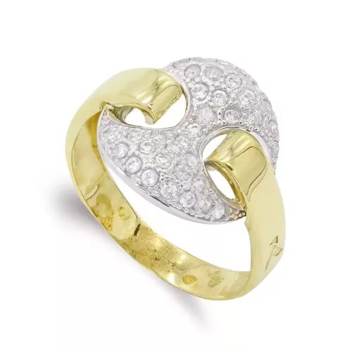 18K SORTIJA ORO BICOLOR MACIZA NUDO BARCO CON CIRCONITAS. ANCHO: 15 MM 4