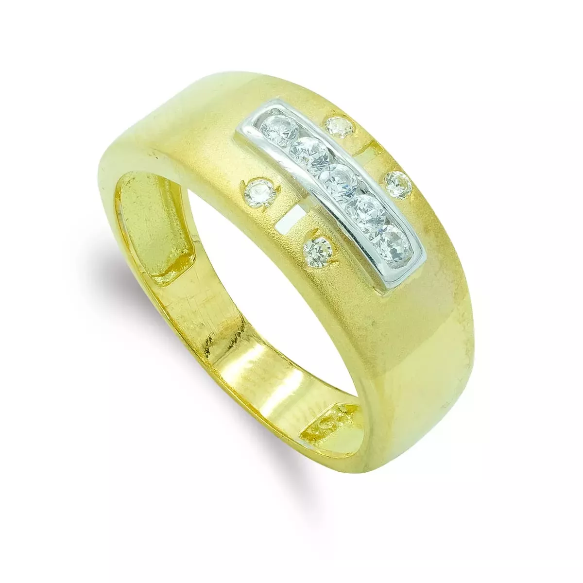 18K SORTIJA ORO BICOLOR MACIZA MATE Y BRILLO CIRCONITAS. ANCHO: 8 MM 5